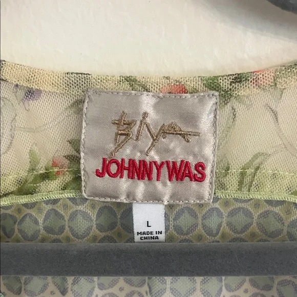 Johnny Was Multicolor Floral Embroidered 3/4 Sleeve Sheer V-Neck Blouse Large - Picture 2 of 6